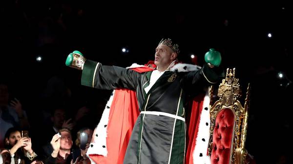 LAS VEGAS, NEVADA - FEBRUARY 22:  Tyson Fury enters the ring prior to the Heavyweight bout for Wilder's WBC and Fury's lineal heavyweight title against Deontay Wilder on February 22, 2020 at MGM Grand Garden Arena in Las Vegas, Nevada. (Photo by Al Bello/Getty Images)