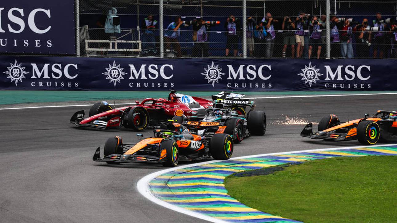 Oscar Piastri (rechter Bildrand) stieß Kimi Antonelli (Mercedes) in Charles Leclerc (Ferrari)
