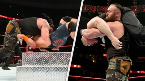 Braun Strowman dominierte bei WWE Monday Night RAW John Cena (l.) und Brock Lesnar