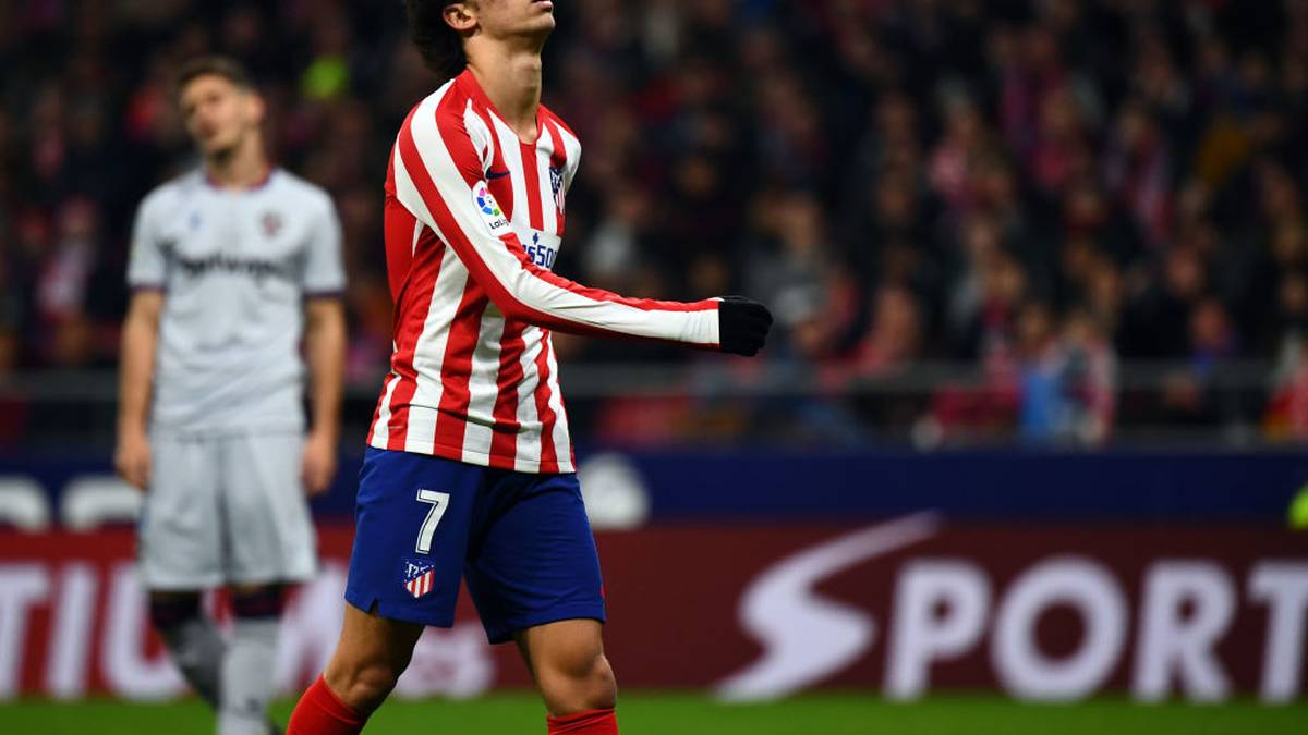 Atletico Madrid's Portuguese forward Joao Felix reacts to missing a goal opportunity during the Spanish league football match between Club Atletico de Madrid and Levante UD at the Wanda Metropolitano stadium in Madrid on January 4, 2020. (Photo by GABRIEL BOUYS / AFP) (Photo by GABRIEL BOUYS/AFP via Getty Images)