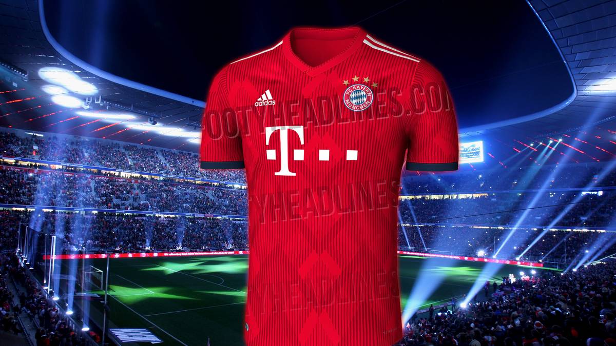 Rote Rauten für den Rekordmeister ziehen sich in verschiedenen Tönen über die gesamte Brust, die Ärmel und den Kragen des Trikots. Die Anordnung in M-Form ist eine Hommage an den Vereinsslogan "Mia san mia"