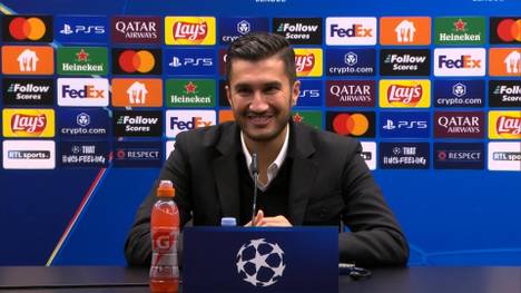 BVB-Trainer Nuri Sahin verweigert auf charmante Art und Weise eine Antwort auf die letzte Frage bei der Pressekonferenz nach dem Sieg in Brügge - gibt aber direkt ein Versprechen ab.