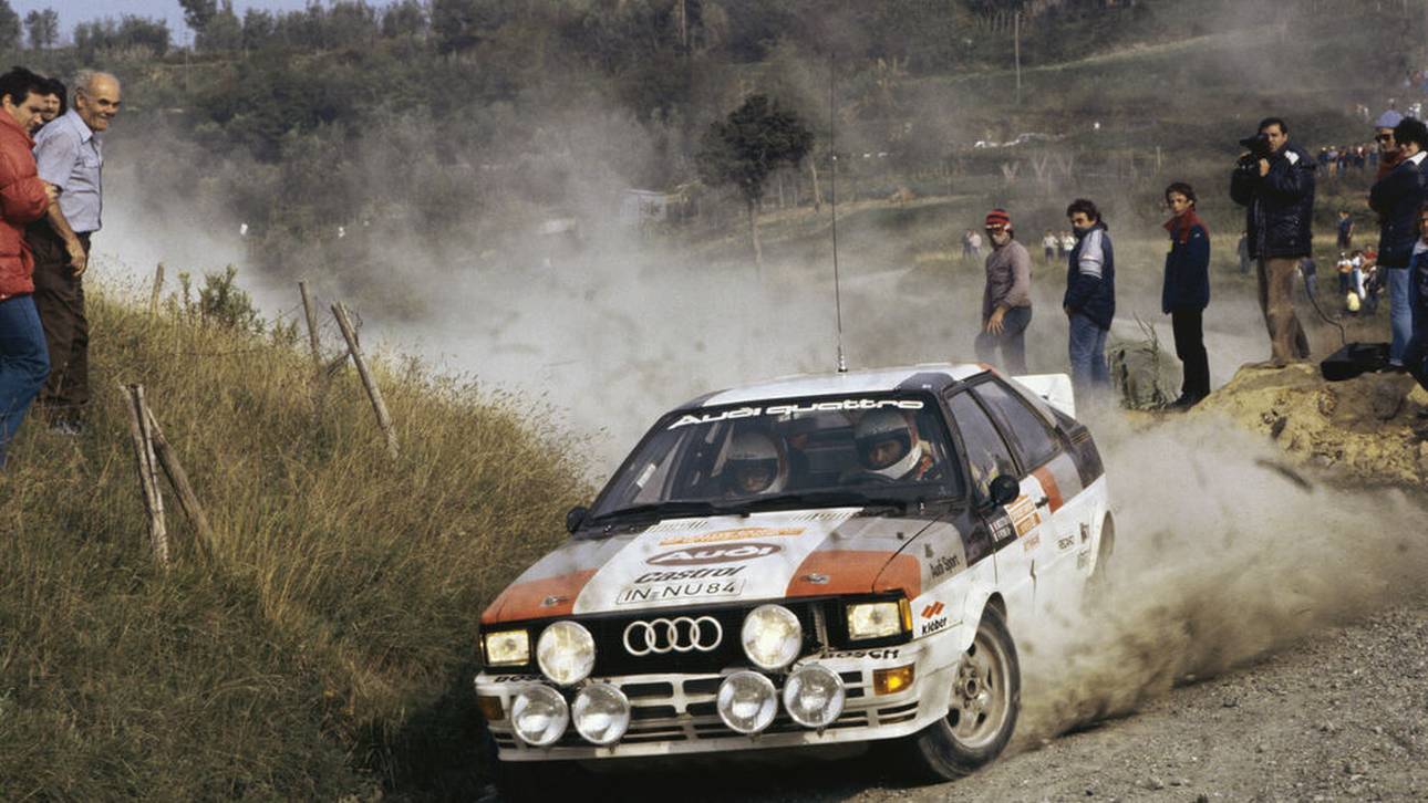Michèle Mouton und Fabrizia Pons bei ihrem Triumph 1981 bei der Rallye San Remo in ihrem Audi Quattro