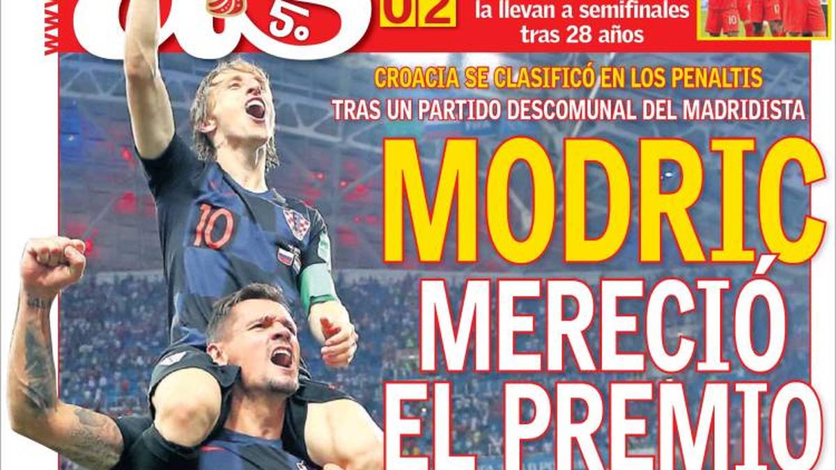 AS: "Modric verdient sich den Preis. Überragendes Spiel des Real-Profis in einer quälenden Partie. Die WM hat einen weiteren Helden: Modric. Russland war wieder nahe am Wunder dran. Rakitic behielt wieder einmal die Nerven beim entscheidenden Elfmeter. Russland verlässt die WM-Bühne in allen Ehren."