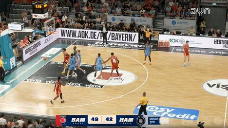 Die BBL-Highlights der Basketball-Partie BMA365 Bamberg Baskets - Veolia Towers Hamburg im Video.