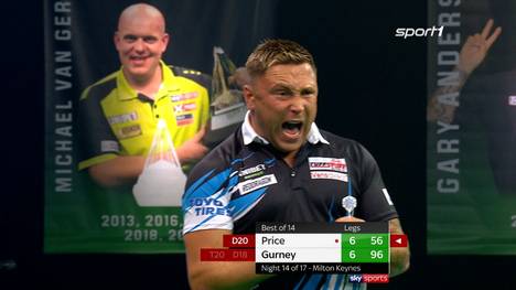 Daryl Gurney liegt am Ende der Premier League-Tabelle - gegen Gerwyn Price fightet er sich aber per Monster-Finish zu einem Punkt.