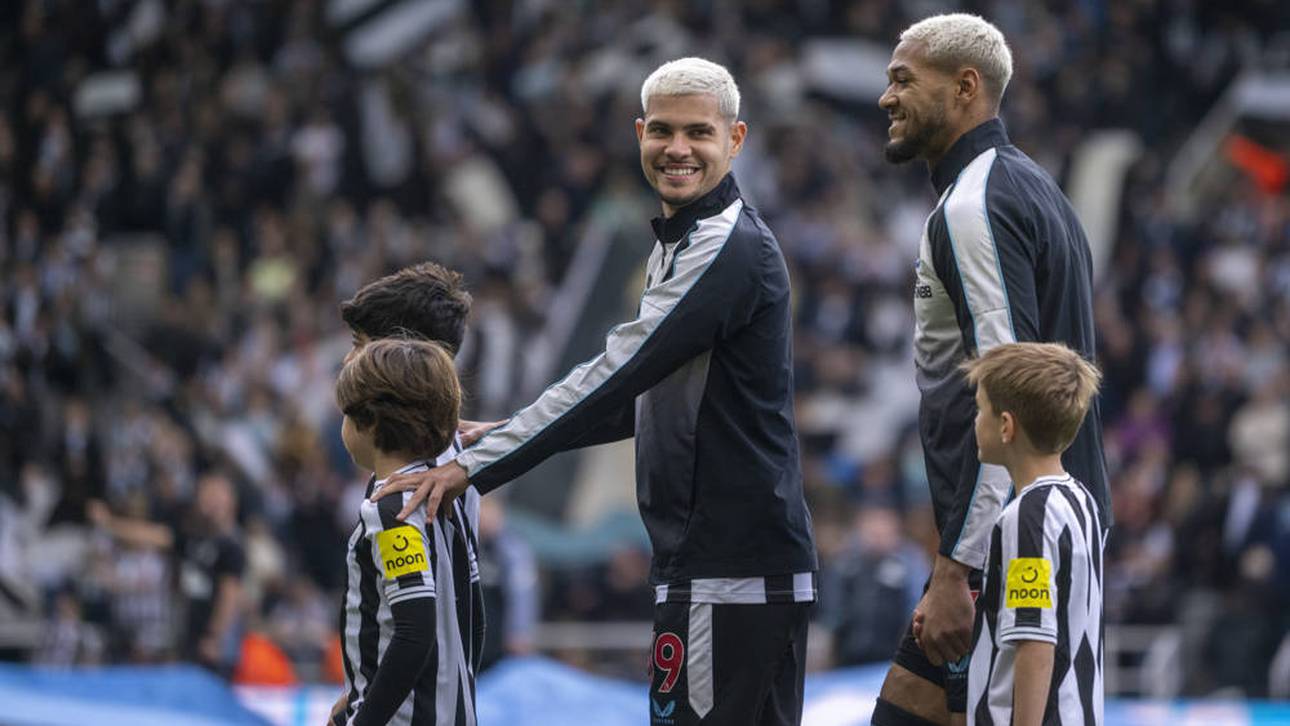 Bruno Guimaraes (l.) und Joelinton vor dem Spiel gegen Tottenham