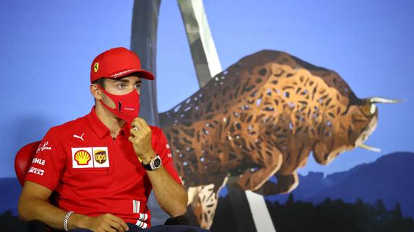 Ferrari's Monegasque driver Charles Leclerc addresses the drivers' press conference ahead of the Formula One Styrian Grand Prix on July 9, 2020 in Spielberg, Austria. (Photo by Bryn Lennon / POOL / AFP) (Photo by BRYN LENNON/POOL/AFP via Getty Images)