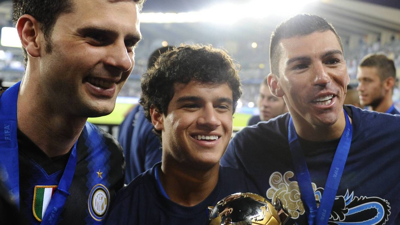 Lucio (r.) und Philippe Coutinho (M.) spielten von 2010 bis 2012 zusammen bei Inter Mailand