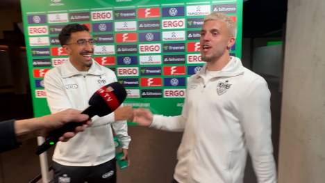 Der VfB fährt nach Berlin. Zum zweiten Mal in Folge stehen die Schwaben im Finale des DFB-Pokals. Entsprechend gut ist die Laune bei den Spielern und Trainer Sebastian Hoeneß. Ermedin Demirović packt kurzerhand sein bestes Portugiesisch aus.