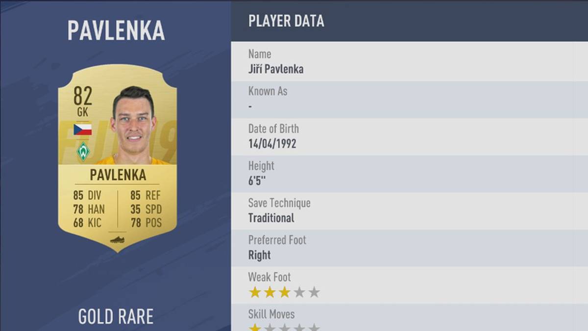 Torwart - Platz 8: Jiri Pavlenka - Verein: Werder Bremen - Stärke 82