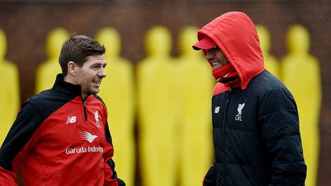 Steven Gerrard und Jürgen Klopp beim Training des FC Liverpool