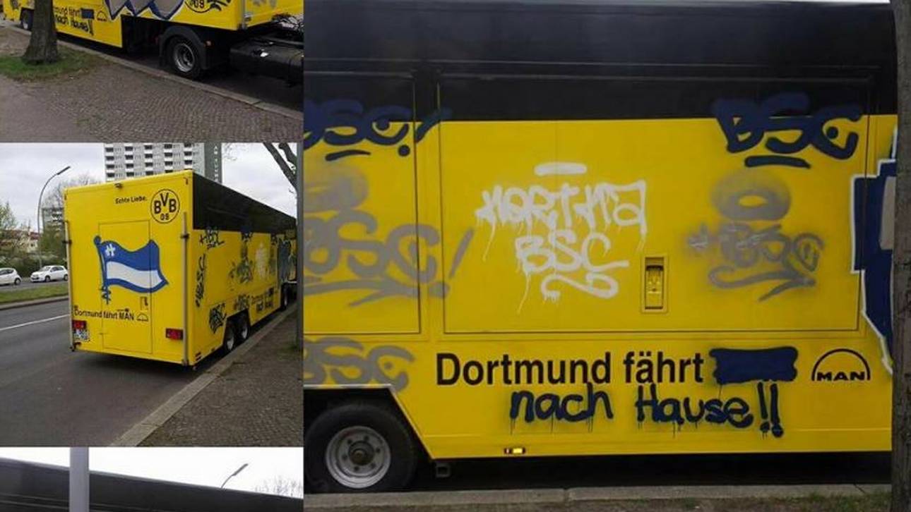 Hertha-Fans beschmieren BVB-Bus