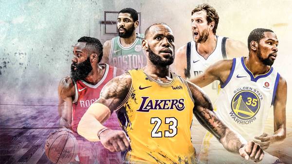 LeBron James Lakers, Durant Warriors, Nowitzki Dallas Mavericks James Harden
