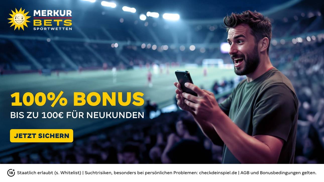 100% Bonus bis zu 100€ für Neukunden von Merkur Bets