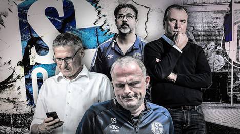 Gesichter des Schalker Absturzes: Michael Reschke, David Wagner, Clemens Tönnies, Jochen Schneider (von links im Uhrzeigersinn)