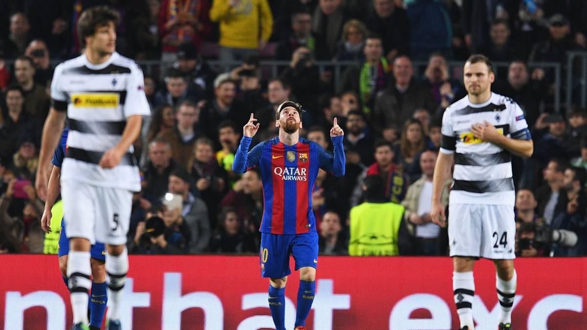 Er hat auch allen Grund dafür, denn Lionel Messi trifft nach nur 16 Minuten zum 1:0 für Barcelona und zum zehnten Mal in dieser CL-Saison