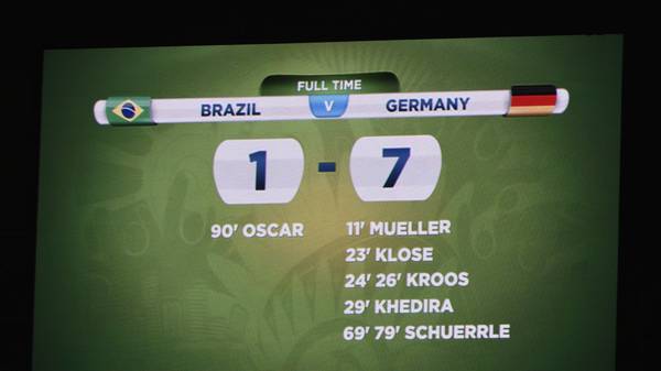 Endstand im Halbfinale bei der WM 2014 zwischen Brasilien und Deutschland