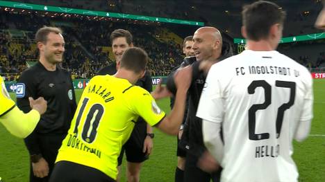Doppelpacker Thorgan Hazard bekommt wegen seines Doppelpacks von seinem Ex-Trainer André Schubert sein Fett weg. Der FCI-Coach foppt seinen ehemaligen Schützling nach dem Spiel.