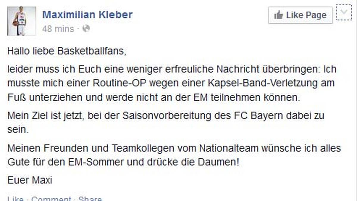 Maximilian Kleber richtet sich an seine Fans