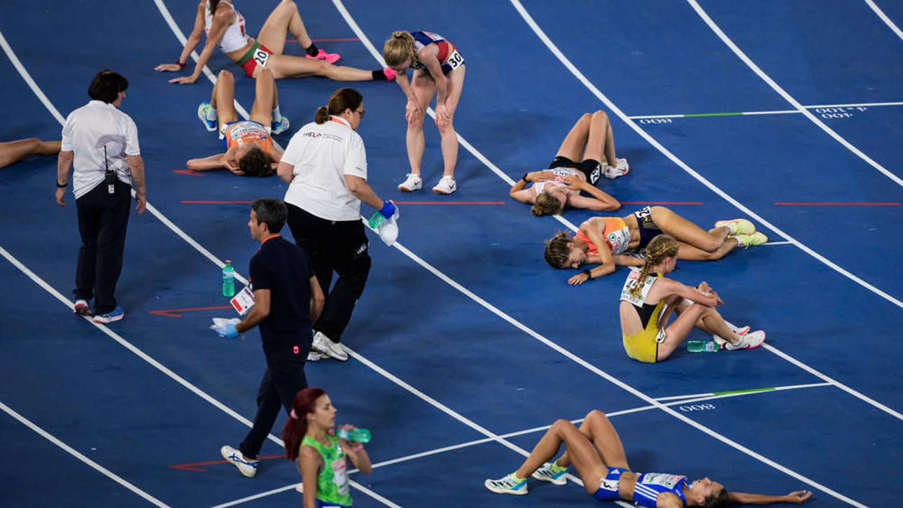 Die Läuferinnen über 10.000 Meter nach dem Zieleinlauf bei der EM in Rom