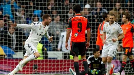 Sergio Ramos von Real Madrid feiert seinen Treffer gegen Real Sociedad San Sebastian