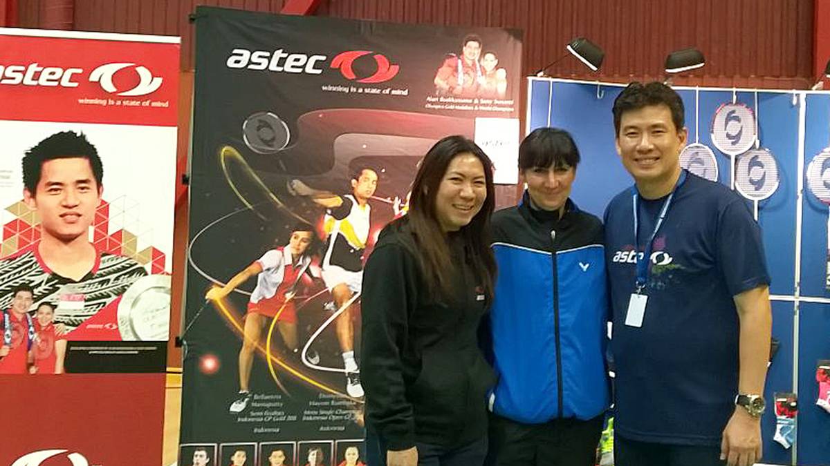 Tanja Eberl traf die indonesischen Olympiasieger Alan Budikusuma (r.) und Susi Susanti