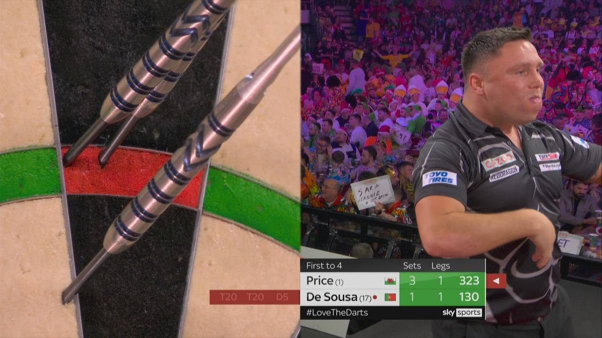 Bei der Darts-WM 2023  ist Gerwyn Price sportlich voll auf Kurs. Mit einer Aktion im Match gegen José de Sousa sorgt er jedoch für Unmut bei den Darts-Fans.