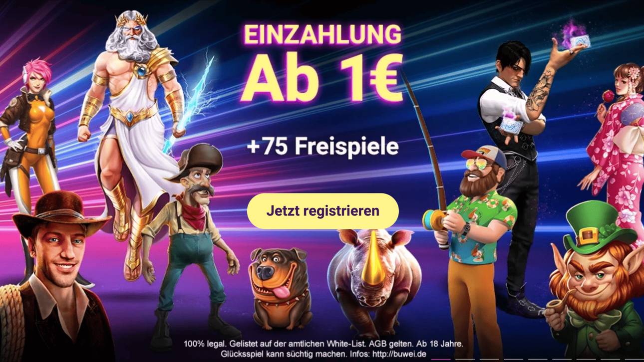 Mit nur 1€ Einzahlung können sich Neukunden den BingBong Bonus für Slots sichern.