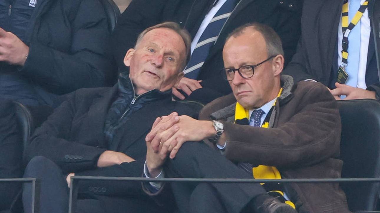 BVB-Präsident Hans-Joachim Watzke (l.) und Bundeskanzler Friedrich Merz
