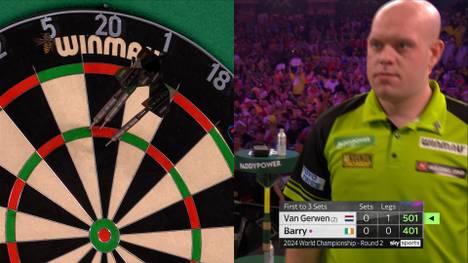 Michael van Gerwen gewinnt sein erstes Spiel der Darts-WM deutlich und zieht in die dritte Runde ein. Die Ally Pally Wespe ist dabei auch wieder am Start.