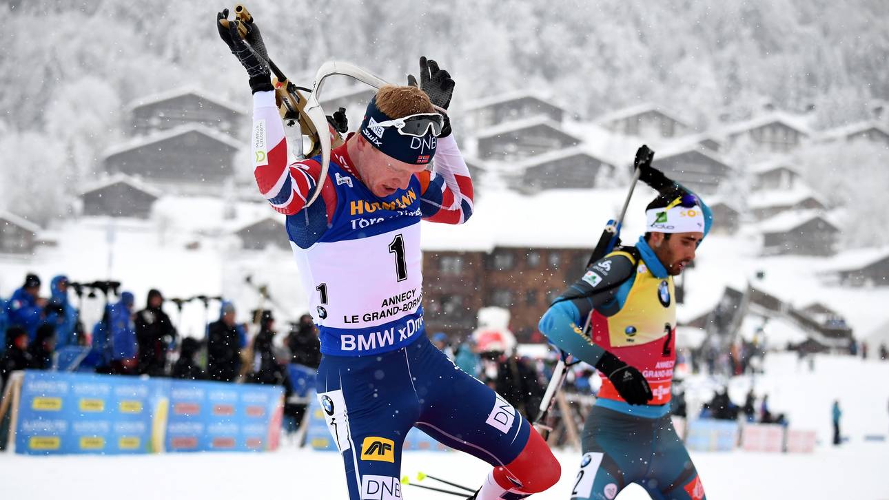 Johannes Thingnes Boe (l.) und Martin Fourcade sind in dieser Saison kaum zu schlagen