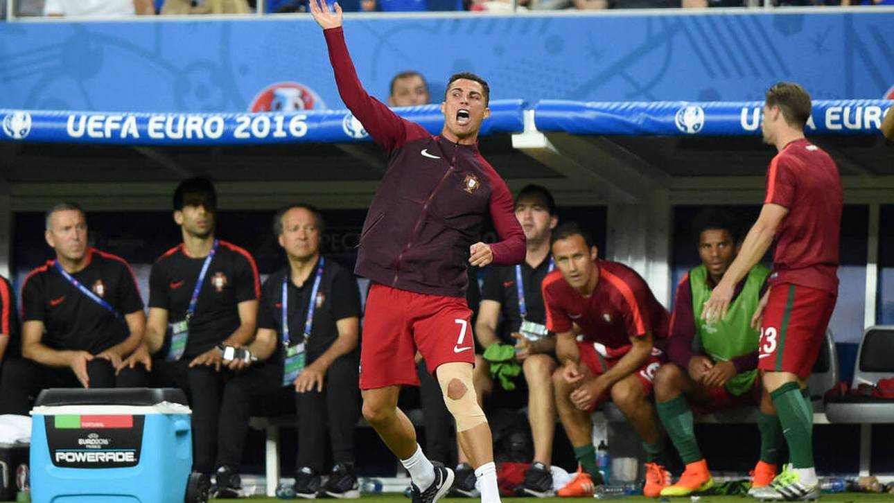 Cristiano Ronaldo zeigt beim EM-Finale 2016 vollen Einsatz an der Seitenlinie
