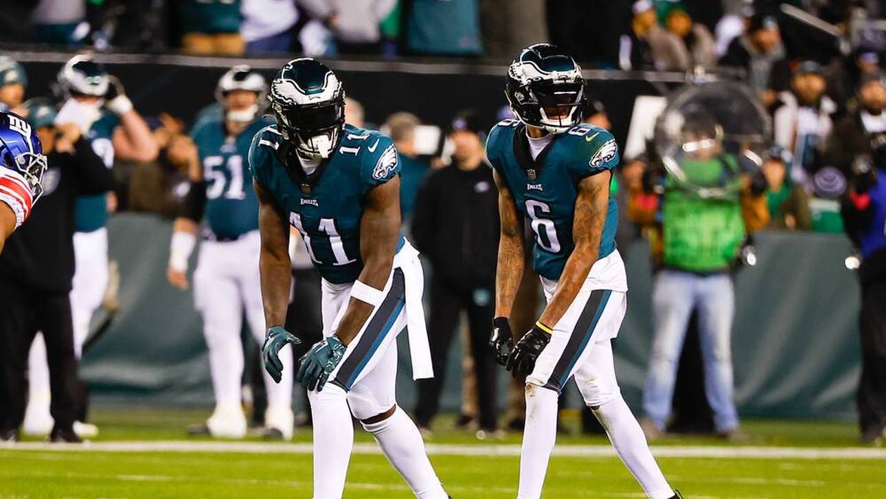 A.J. Brown (11) und DeVonta Smith (6) lieferten gegen die Giants ab