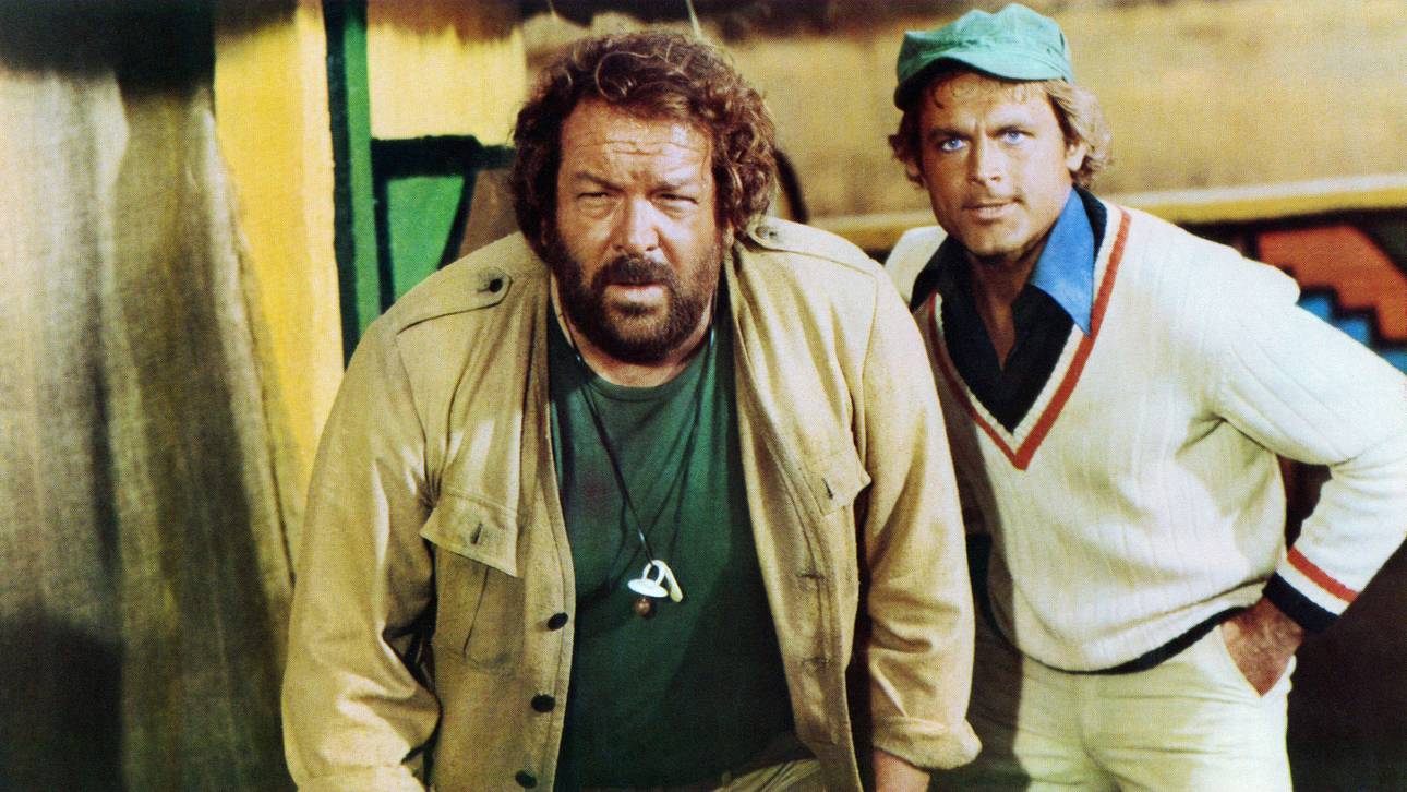 Bud Spencer (l.) und Terence Hill im Film "Das Krokodil und sein Nilpferd"