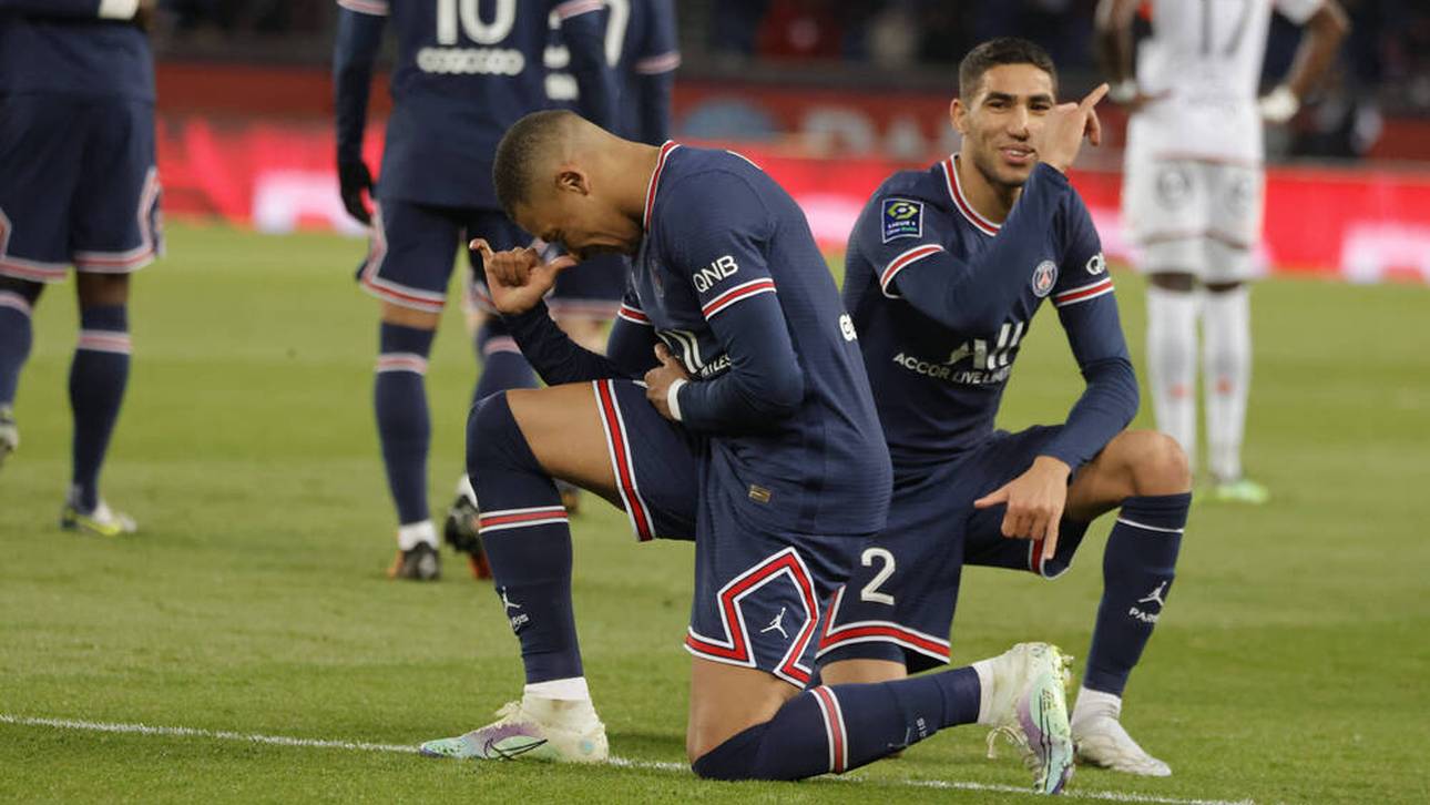 Kylian Mbappé und Achraf Hakimi beim gemeinsamen Jubel im April