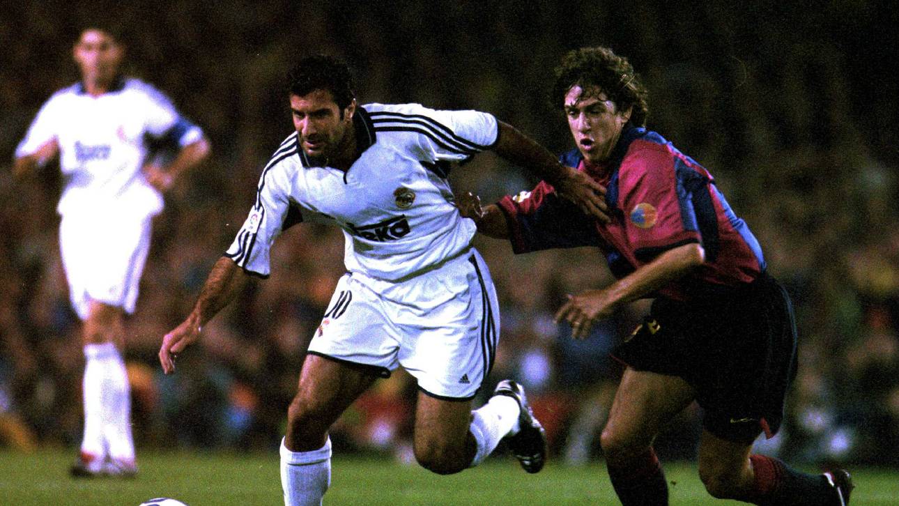 Luís Figo (l.) wechselte 200í vom FC Barcelona zu Real Madrid