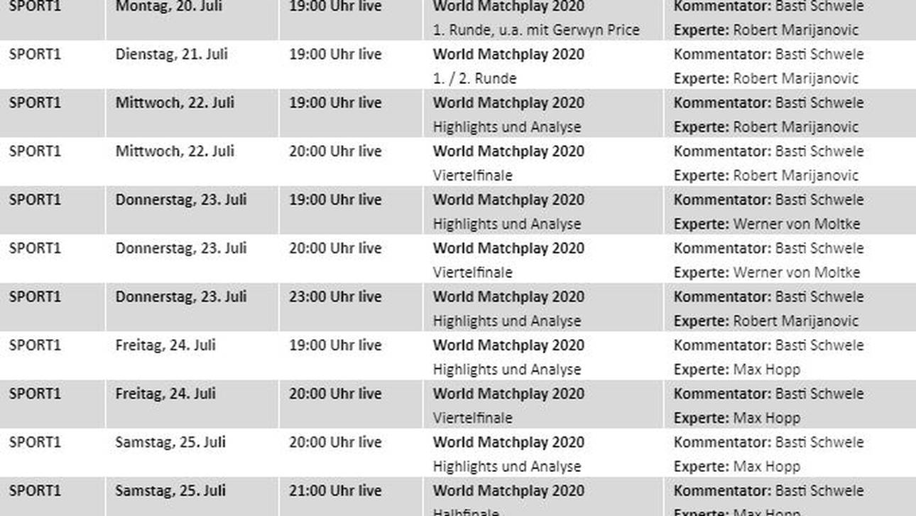 Die Darts-Übertragungen des World Matchplay 2020 auf SPORT1 im Überblick