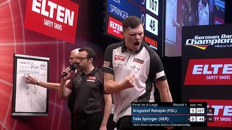 Ein neuer "Springer" ist bei den deutschen Darts mit von der Partie. Felix Springer spielt sein erstes Match bei der German Darts Championship, verliert allerdings gegen die polniche Nummer 1 Krzysztof Ratajski.