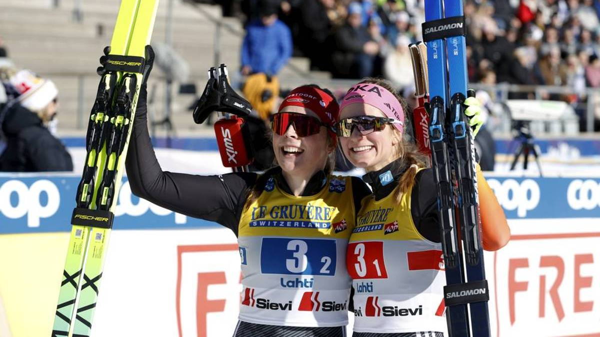 SKI NORDISCH: Im Teamsprint gelang den deutschen Langläuferin Katharina Hennig und Victoria Carl vor vier Jahren der sensationelle Gold-Coup. Coletta Rydzek and Laura Gimmler (v.l.) wollen diesen nun wiederholen, Ende Januar gewannen sie den letzten Weltcup vor Olympia