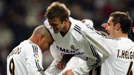 Ivan Helguera (r.) spielte gemeinsam mit Ronaldo (l.) und David Beckham für Real Madrid