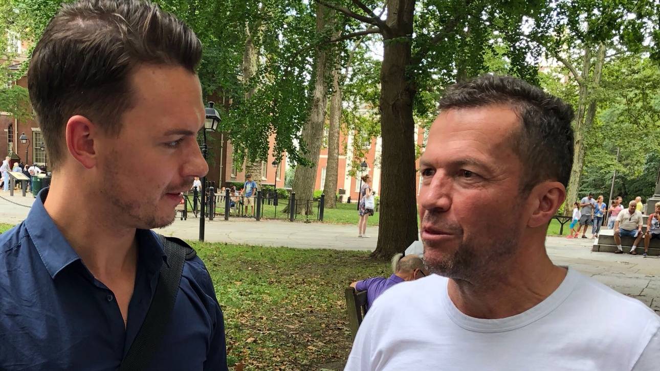 SPORT1-Reporter Florian Plettenberg (l.) in den USA beim Pressetermin mit Lothar Matthäus