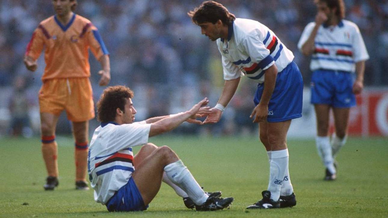 Roberto Mancini (re.) und Ginaluca Vialli bildeten acht Jahre lang ein kongeniales Sturmduo bei Sampdoria Genua