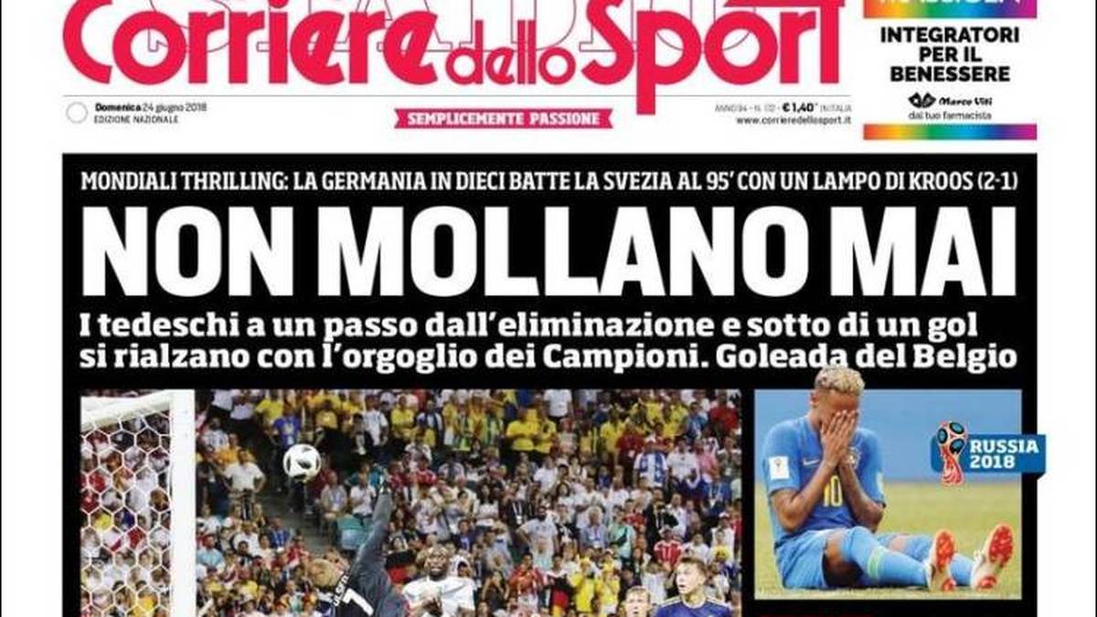 CORRIERE DELLO SPORT: "Sie geben niemals auf! In einem WM-Thriller schlägt Deutschland mit zehn Mann die Schweden in der 95. Minute dank eines Geistesblitzes von Kroos."