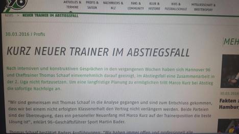 Marco Kurz wurde in einem Facebook-Fake als Erbe für Thomas Schaaf installiert Hannover 96