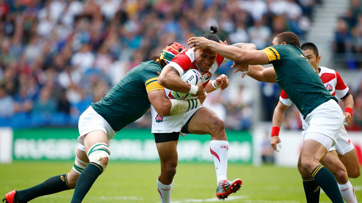 Stehengeblieben! Male Sau wird von Südafrikas Rekordnationalspieler Victor Matfield (l.) gestoppt