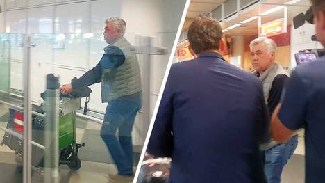 Carlo Ancelotti wird vom SPORT1-Chefreporter Christian Ortlepp am Flughafen empfangen