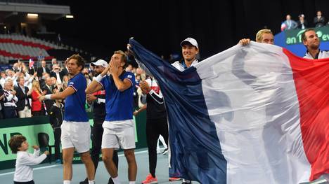 Das Davis-Cup-Team Frankreichs feiert den Einzug ins Finale