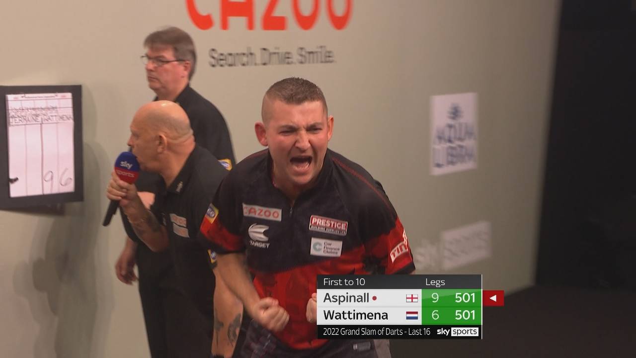Grand Slam of Darts: Nathan Aspinall schlägt Jermaine Wattimena mit 10:6