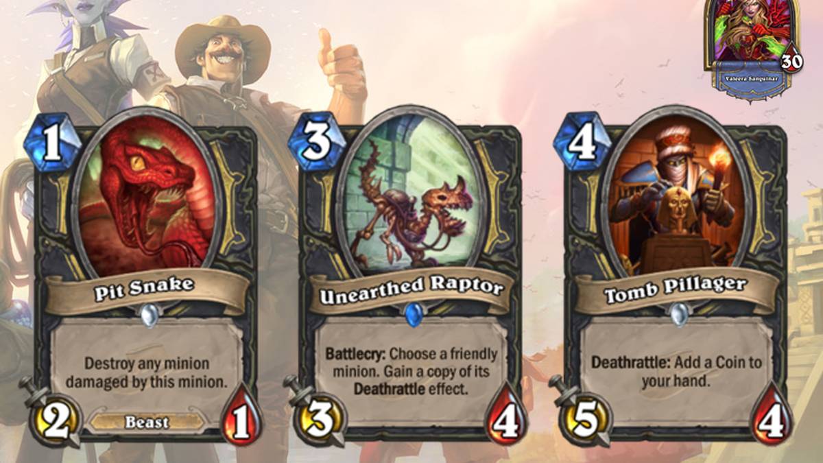 Die Pit Snake könnte zur Wunderwaffe gegen große Minions werden. Besonders interessant ist der Raptor. Es gibt bereits zahlreiche Deathrattle-Decks mit dem Raptor. Für Combos eignet sich der Tomb Pillager.